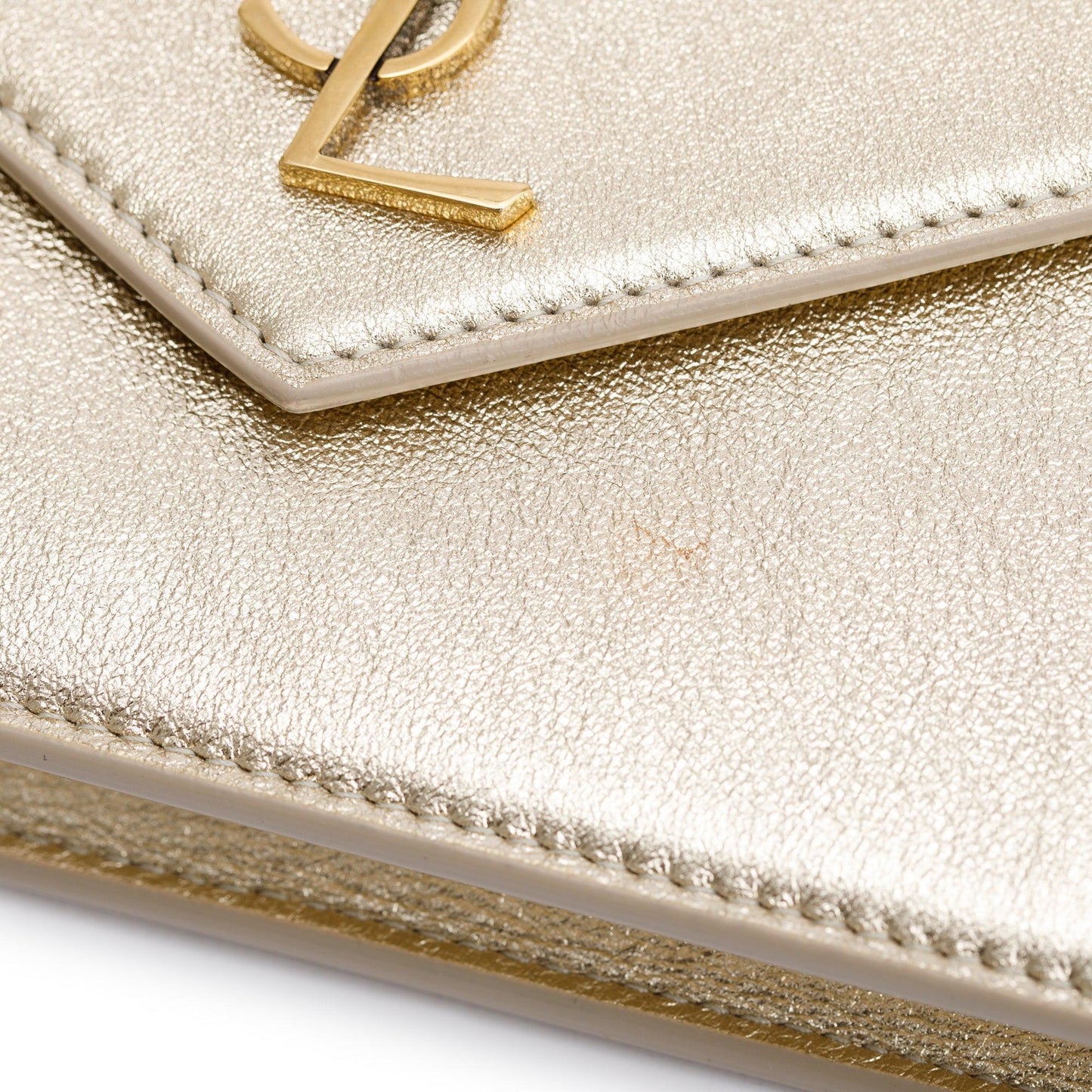 Saint Laurent Metallic Gold Leather Cassandre Envelope Chain Wallet