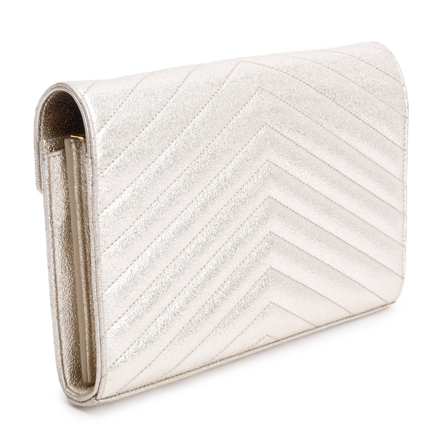 Saint Laurent Metallic Grain De Poudre Leather Cassandre Matelasse Chain Wallet