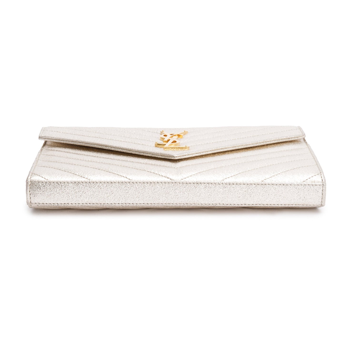 Saint Laurent Metallic Grain De Poudre Leather Cassandre Matelasse Chain Wallet
