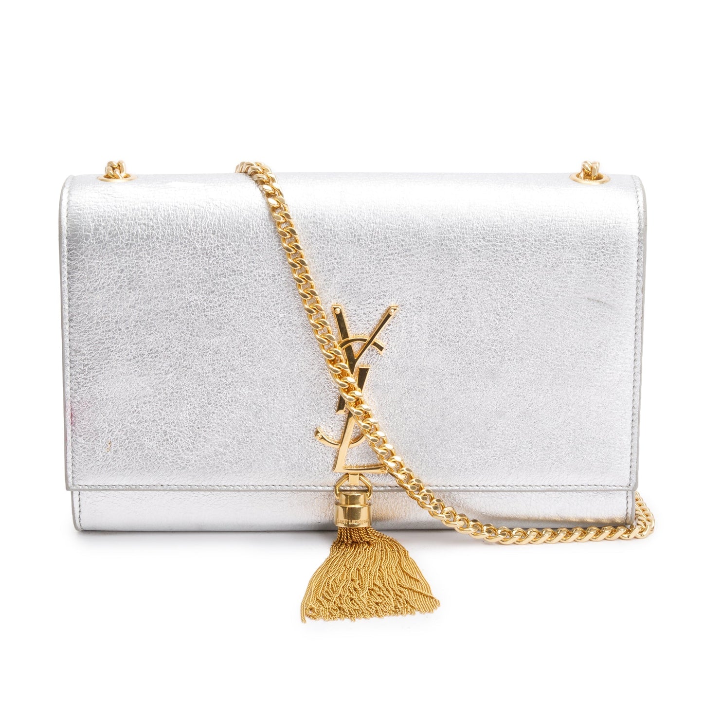 Saint Laurent Metallic Silver Leather Medium Kate Tassel Bag