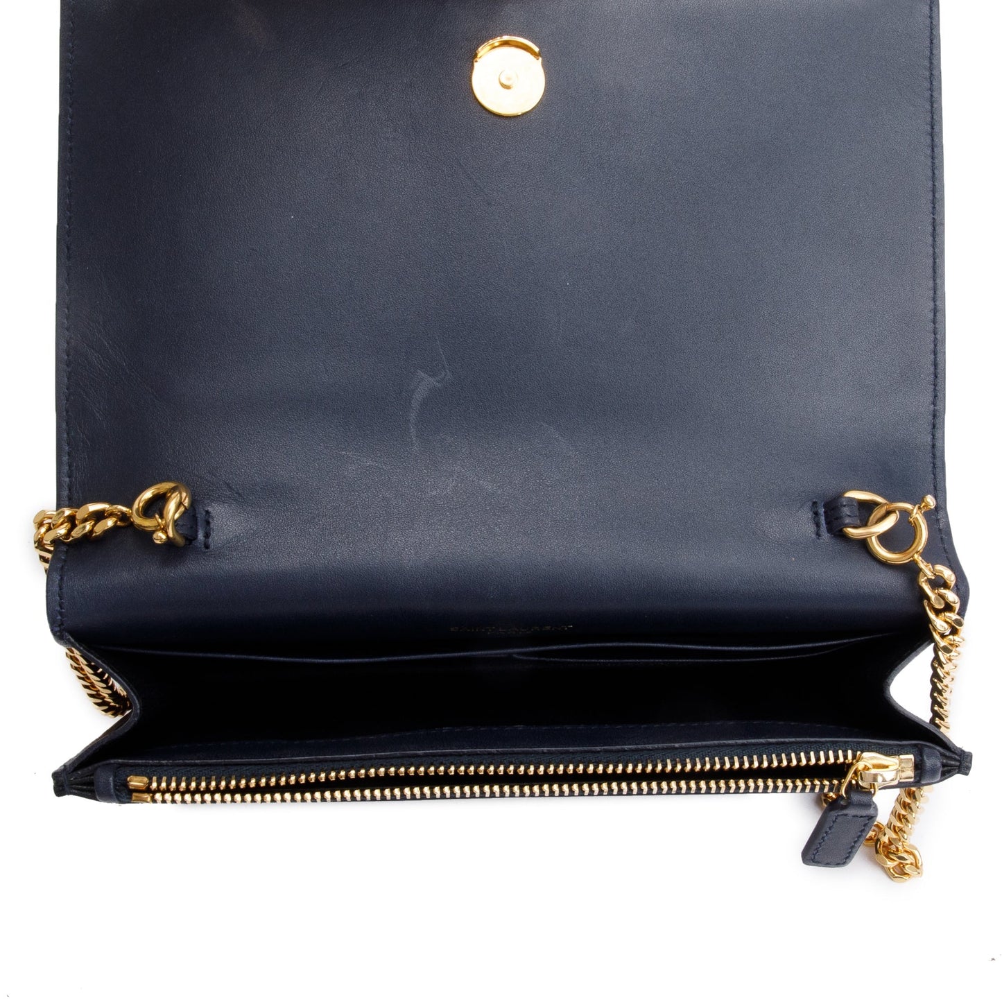 Saint Laurent Navy Calfskin Leather Kate Tassel Wallet on Chain