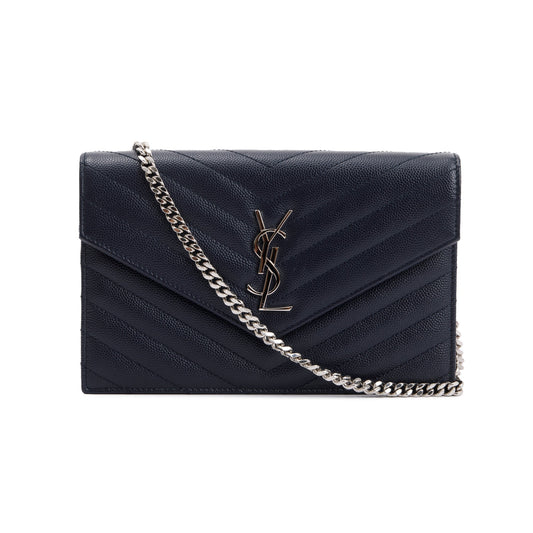 Saint Laurent  Navy Cassandre Matelasse Envelope Chain Wallet