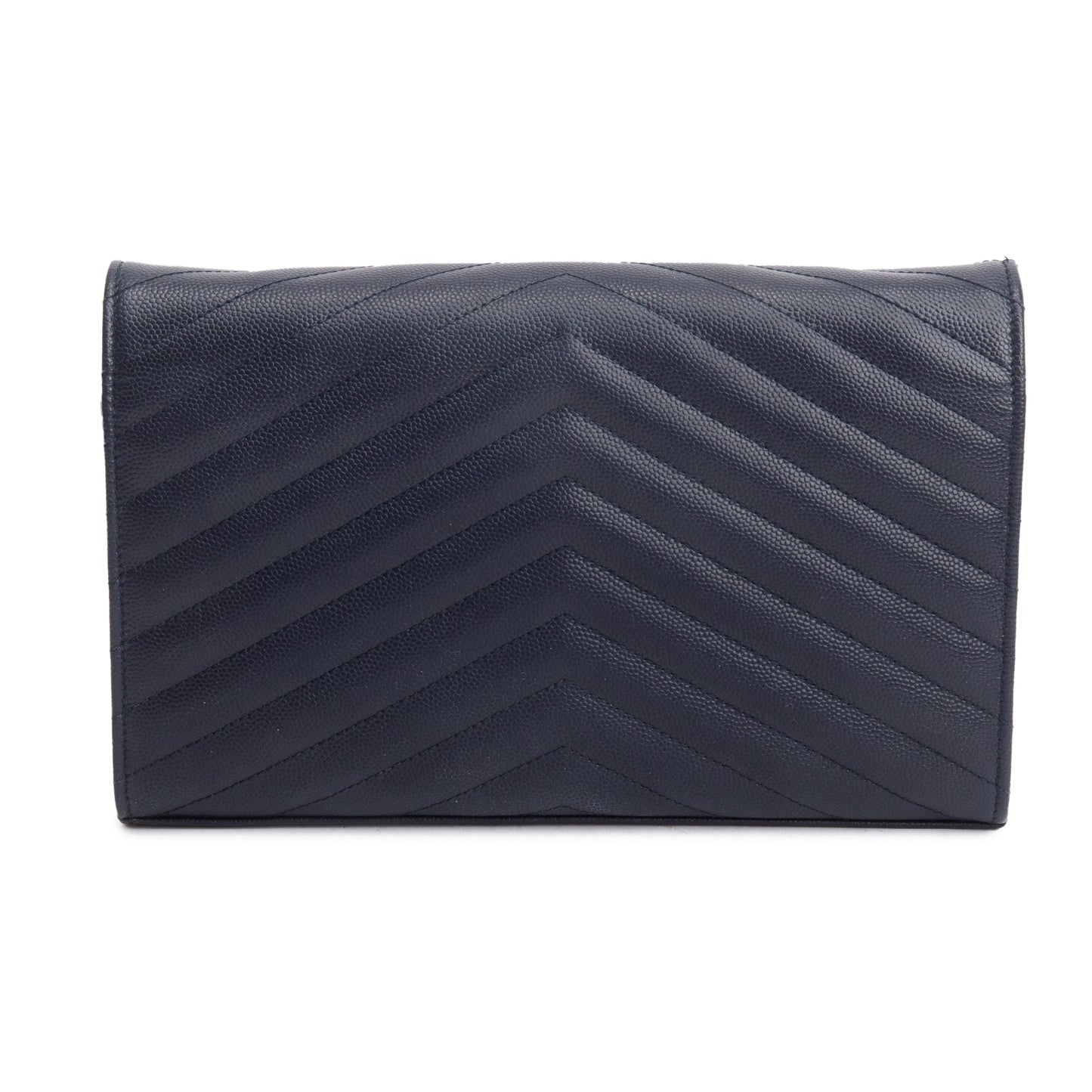 Saint Laurent Navy Grain De Poudre Leather Cassandre Envelope Chain Wallet