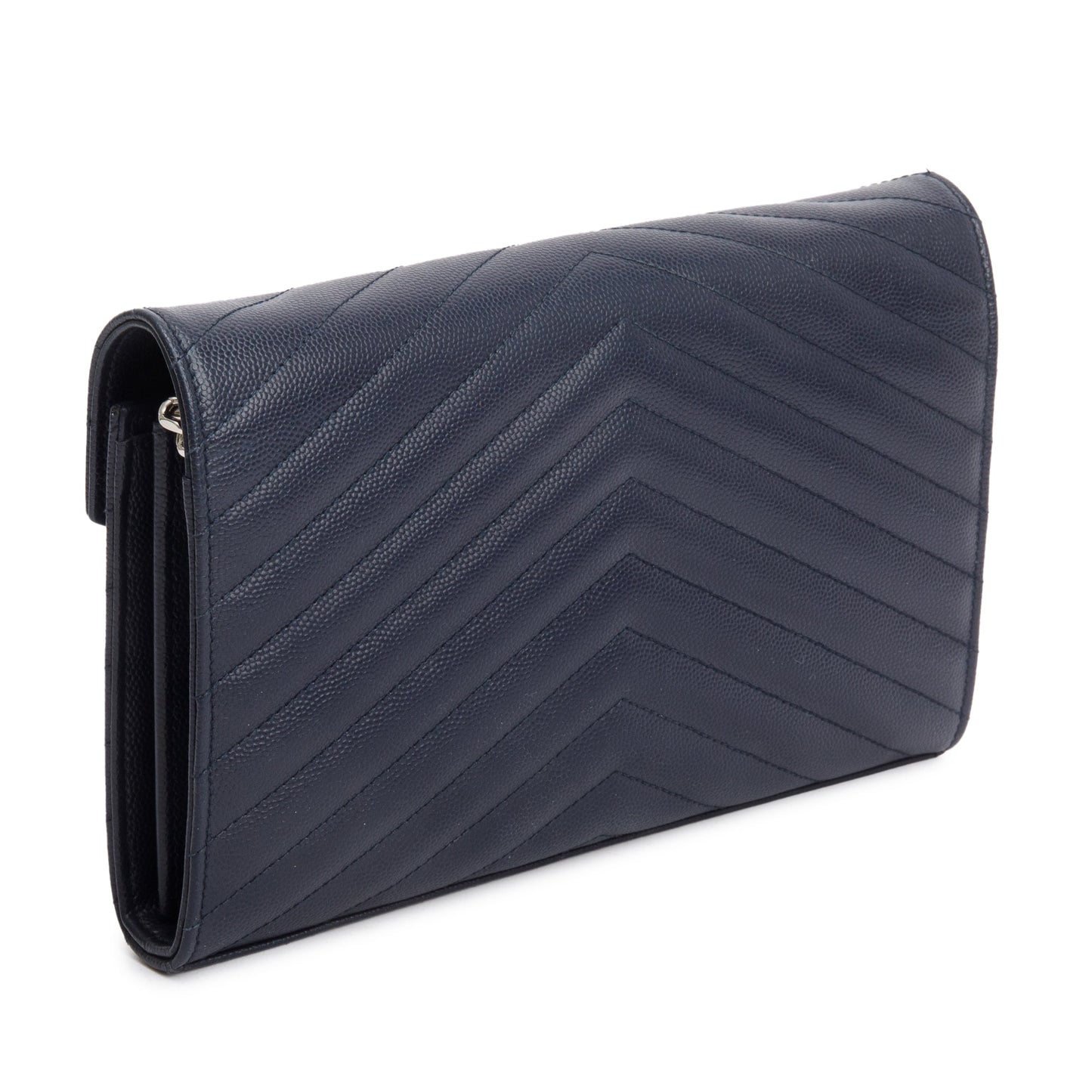 Saint Laurent Navy Grain De Poudre Leather Cassandre Envelope Chain Wallet