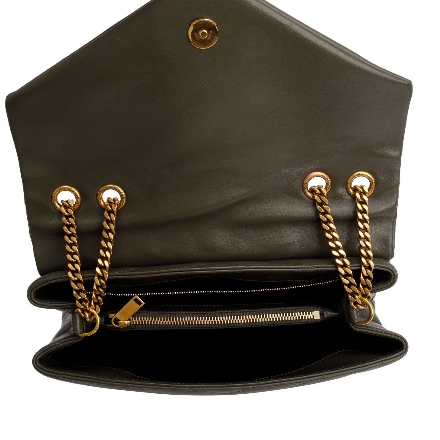 Saint Laurent Olive Green Quilted Leather Medium Loulou Monogram Shoulder Bag
