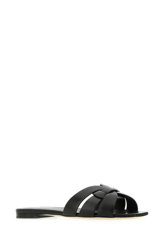 SAINT LAURENT PARIS SMOOTH LEATHER TRIBUTE SLIDE SANDALS