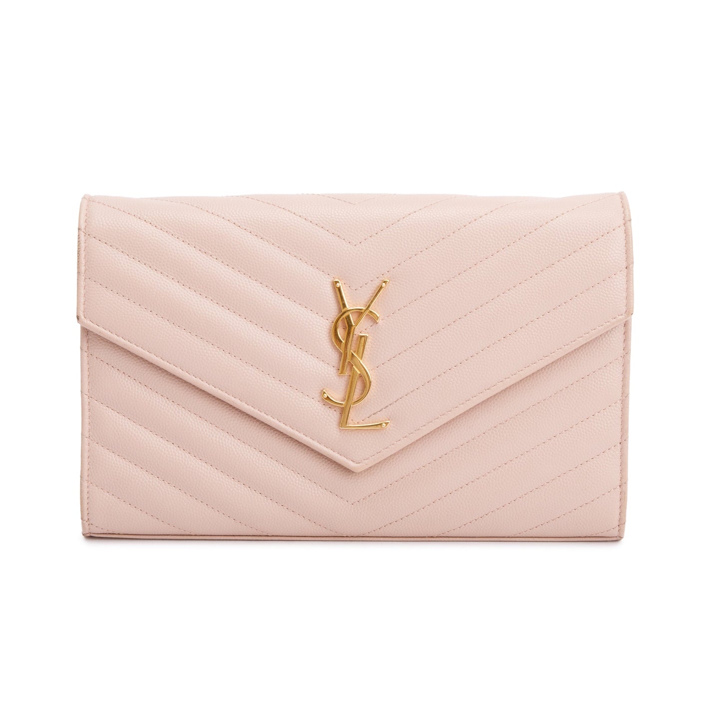 Saint Laurent Pink Grain De Poudre Leather Cassandre Matelasse Chain Wallet