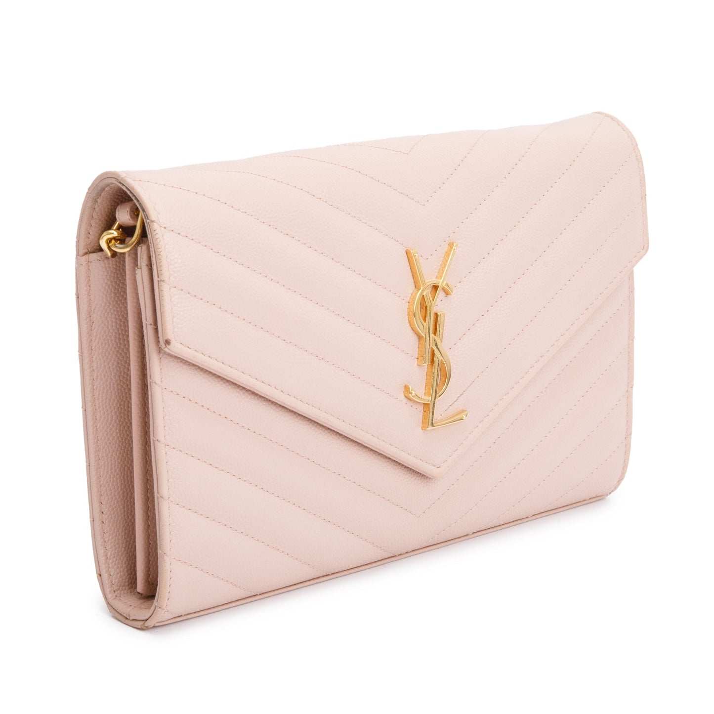 Saint Laurent Pink Grain De Poudre Leather Cassandre Matelasse Chain Wallet