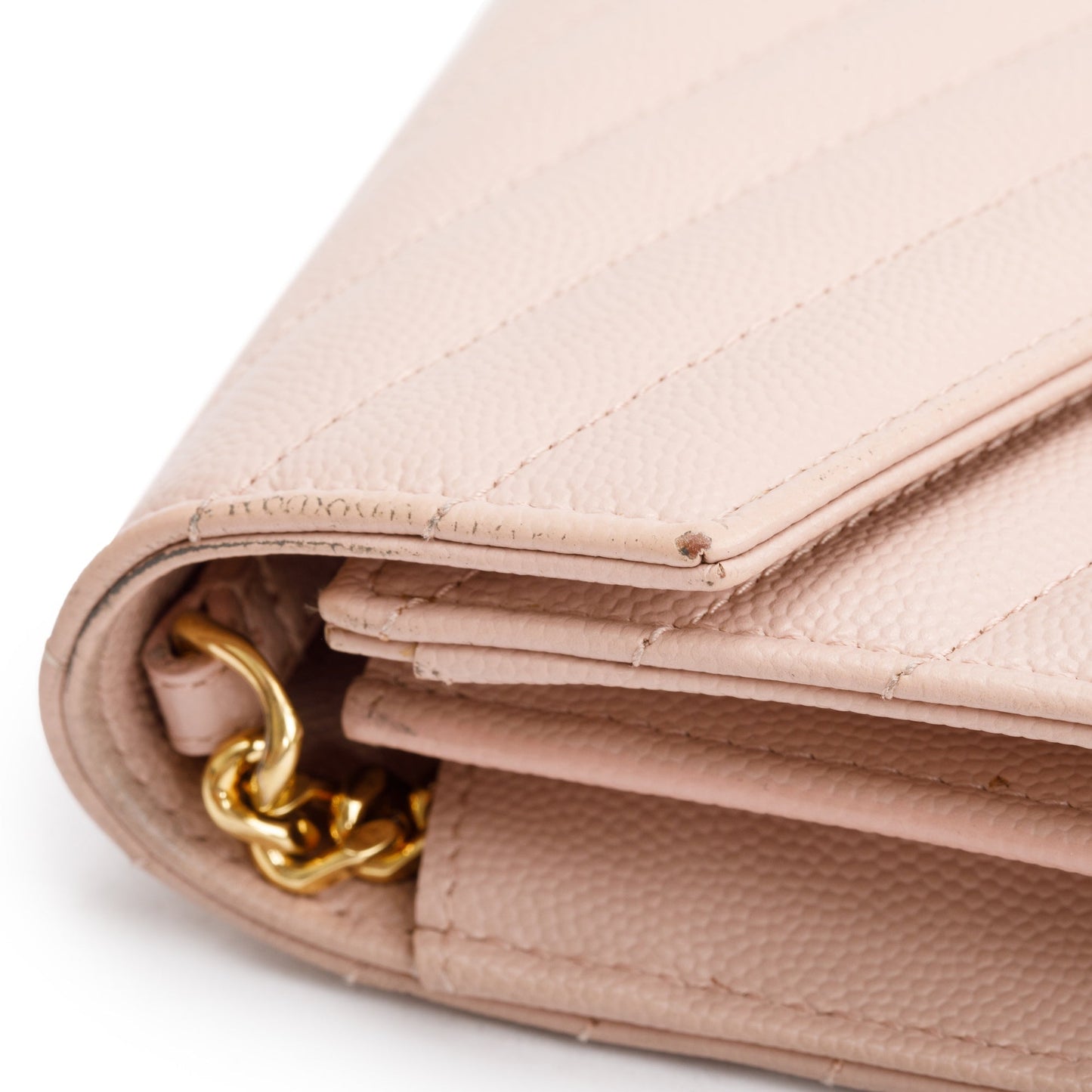 Saint Laurent Pink Grain De Poudre Leather Cassandre Matelasse Chain Wallet