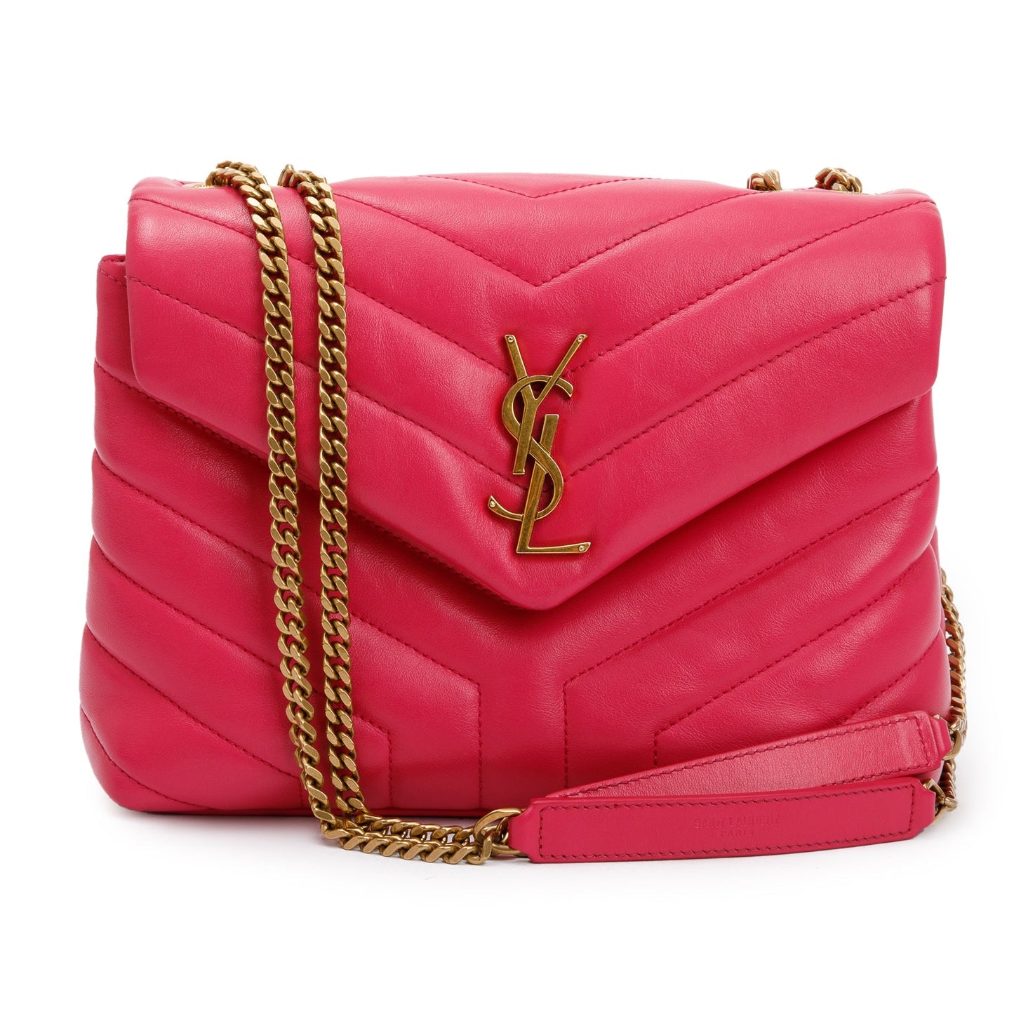 Saint Laurent Pink Leather Small Loulou Chain Shoulder Bag