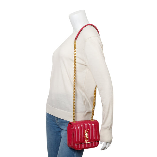 Saint Laurent Pink Patent Leather Small Monogram Vicky Chain Bag
