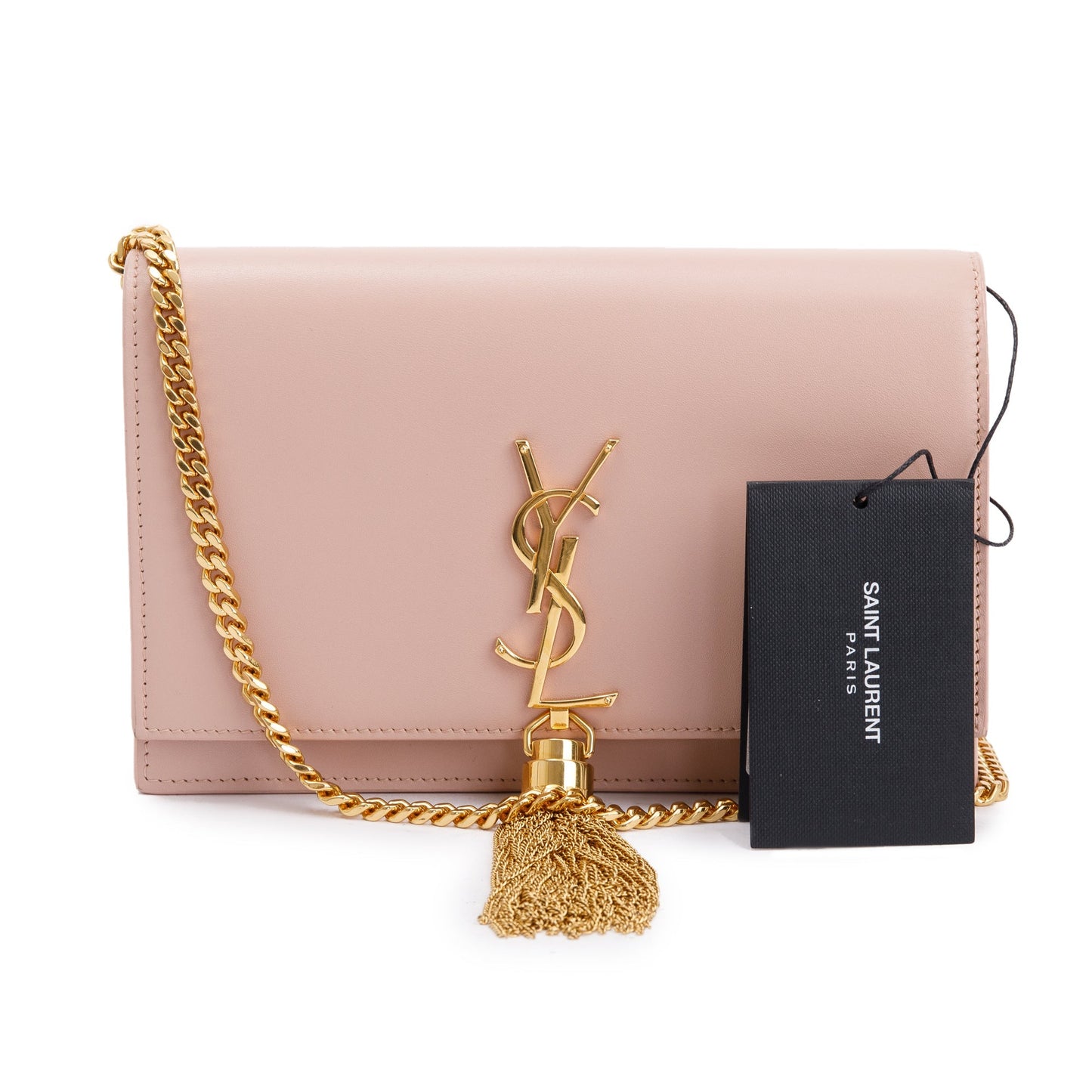Saint Laurent Pink Smooth Calfskin Leather Small Classic Monogram Kate Tassel Chain Bag