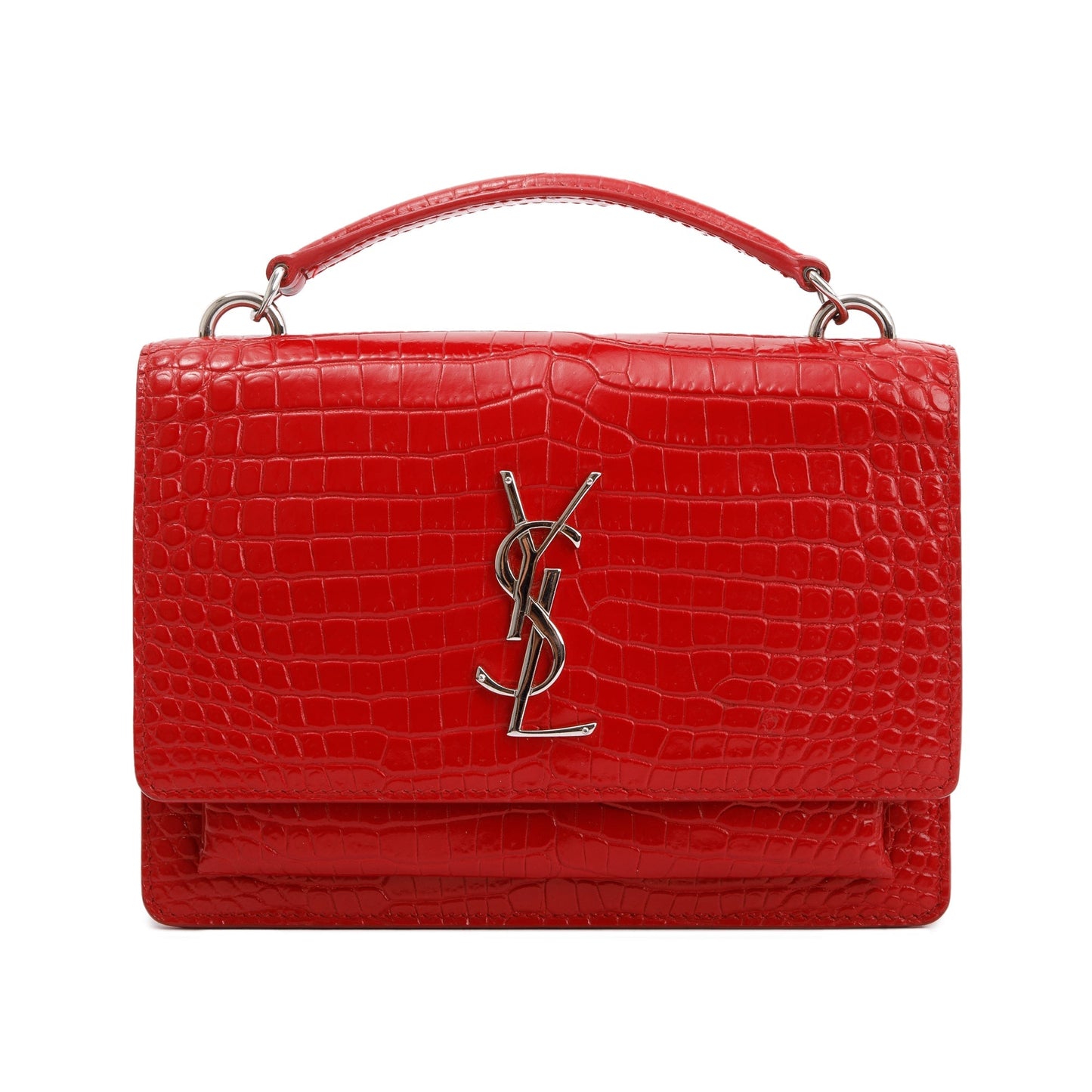 Saint Laurent Red Crocodile Embossed Sunset Chain Wallet