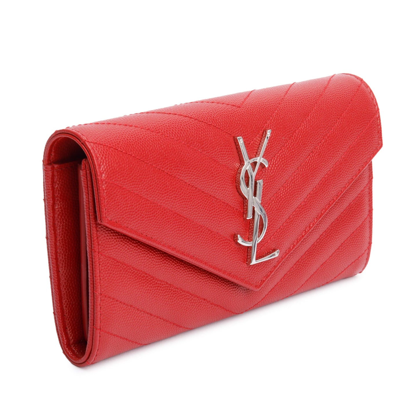 Saint Laurent Red Grain De Poudre Cassandre Matelasse Large Flap Wallet