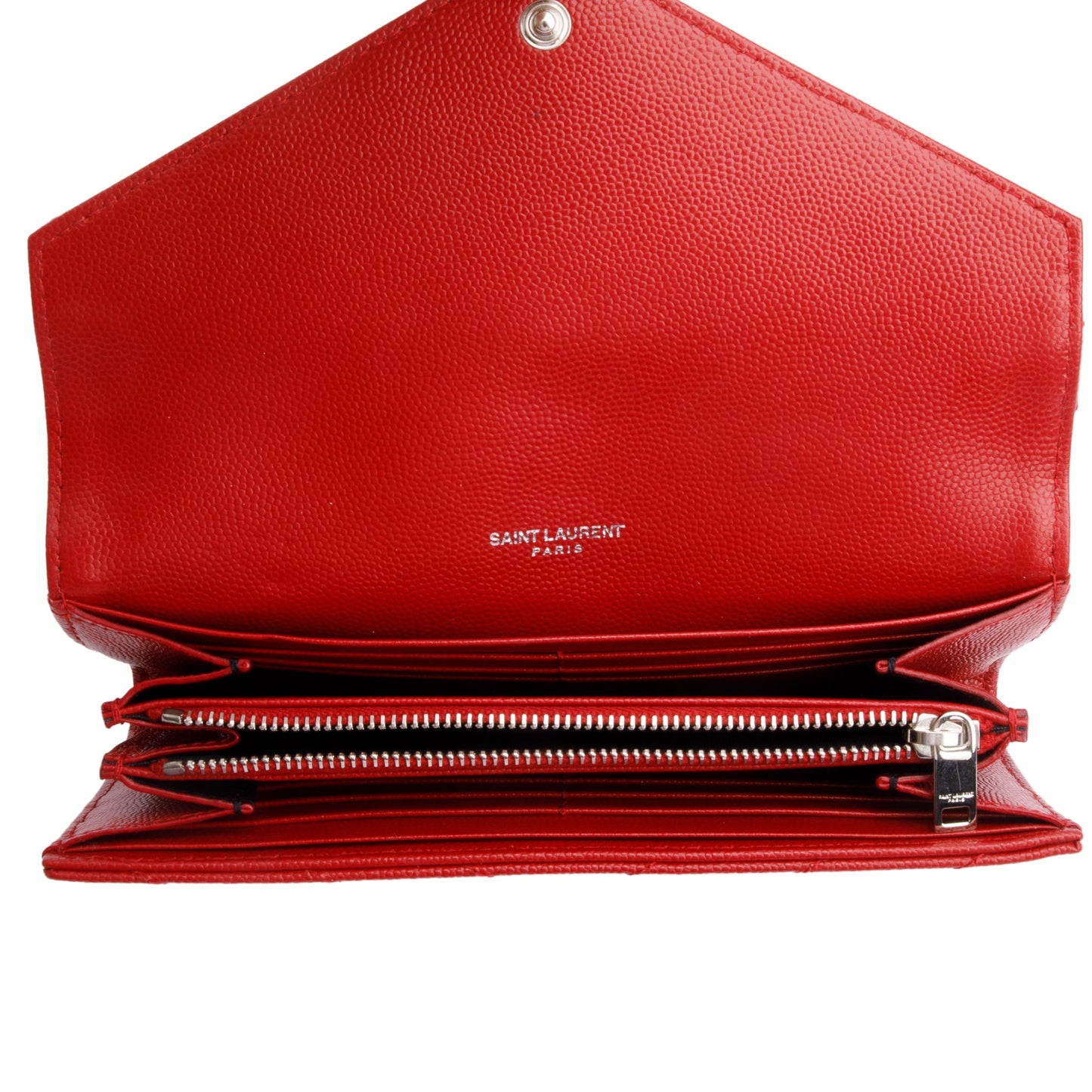 Saint Laurent Red Grain De Poudre Cassandre Matelasse Large Flap Wallet