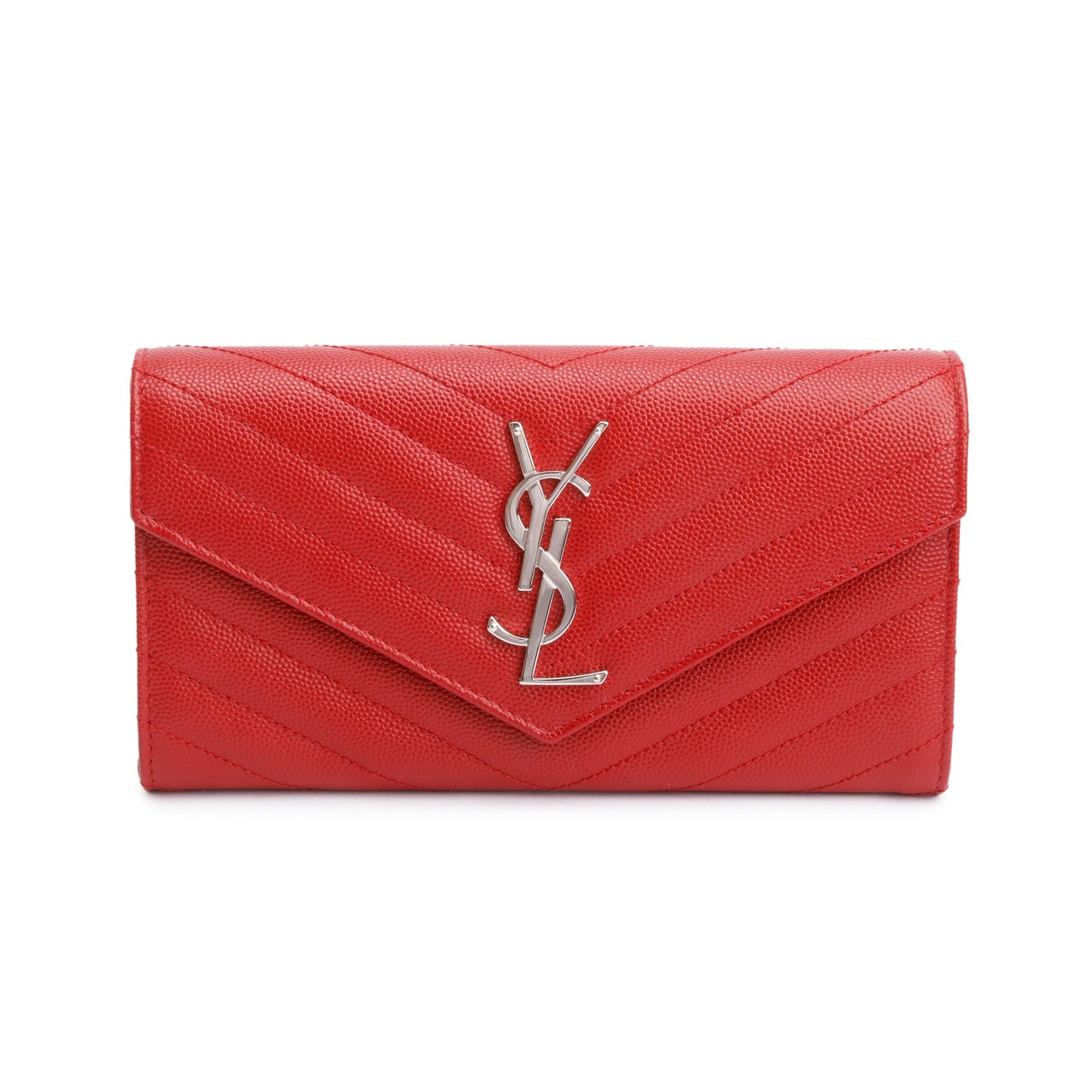 Saint Laurent Red Grain De Poudre Cassandre Matelasse Large Flap Wallet