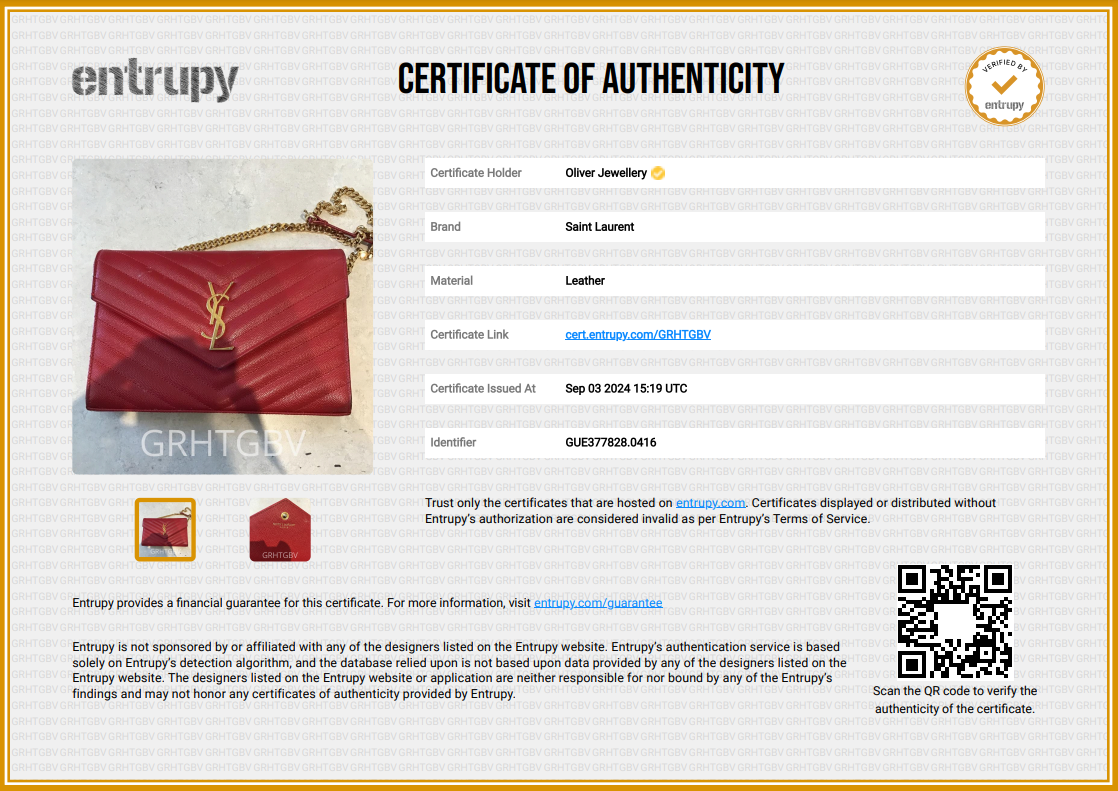 Saint Laurent Red Grain De Poudre Leather Cassandre Matelasse Chain Wallet