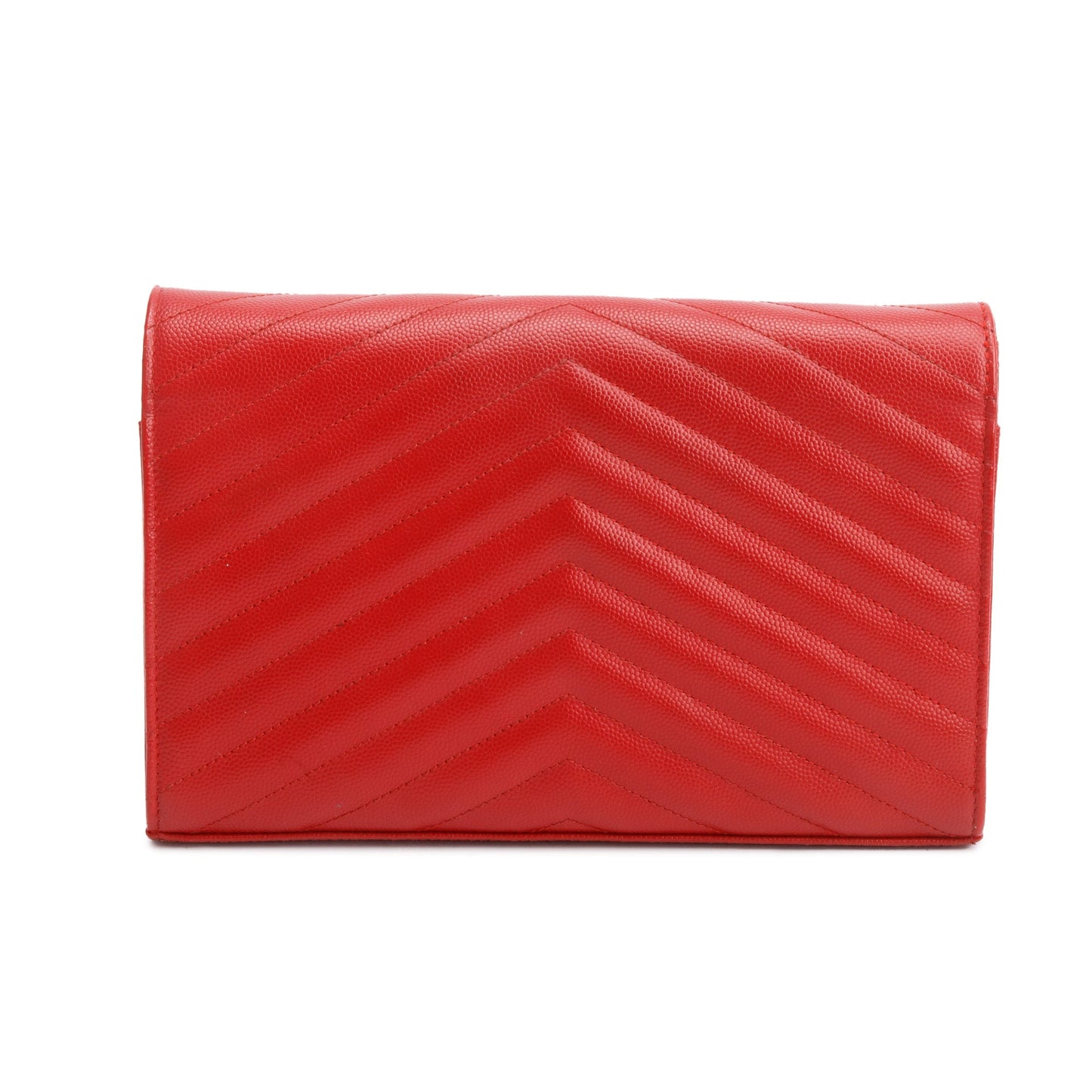 Saint Laurent Red Grain De Poudre Leather Cassandre Matelasse Chain Wallet