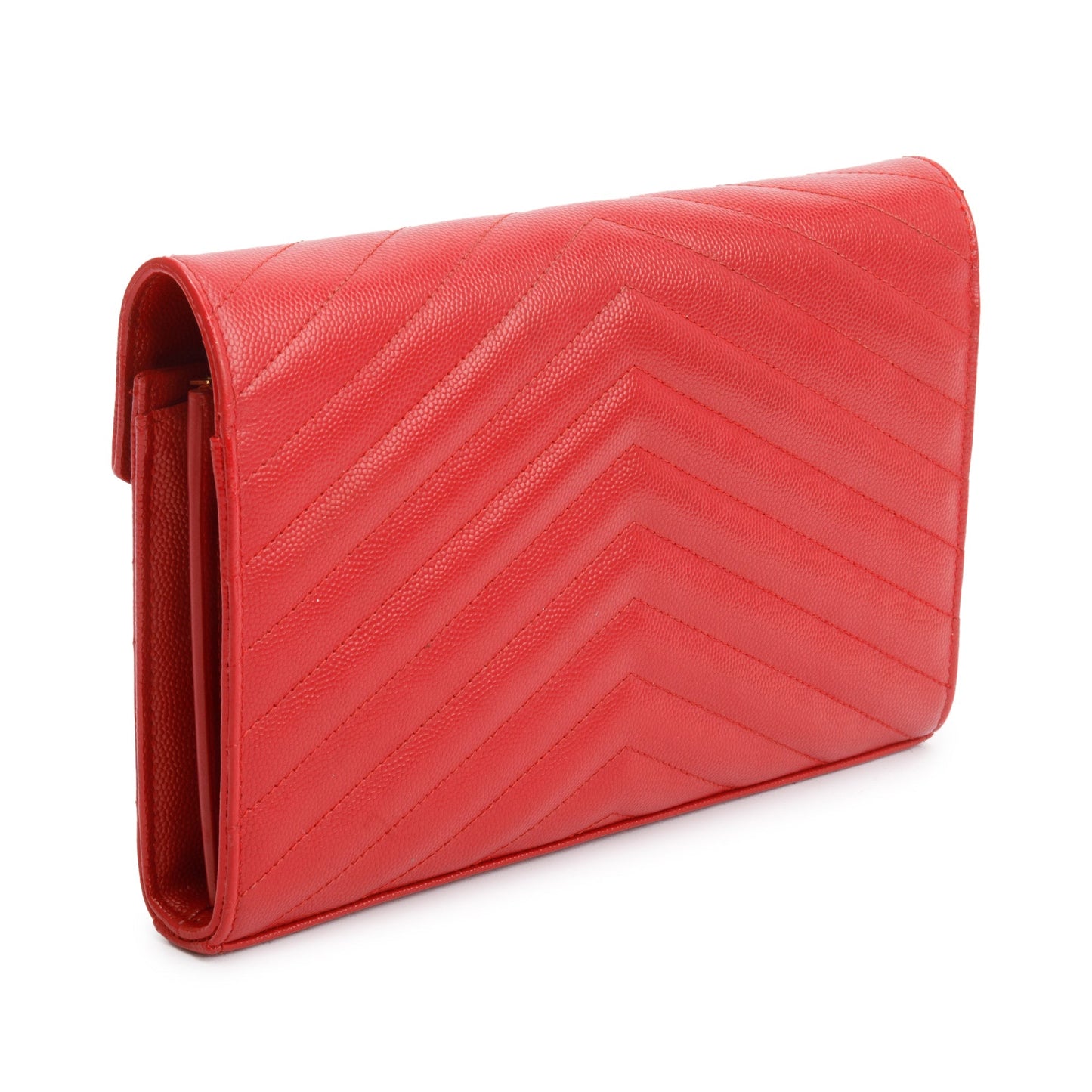 Saint Laurent Red Grain De Poudre Leather Cassandre Matelasse Chain Wallet