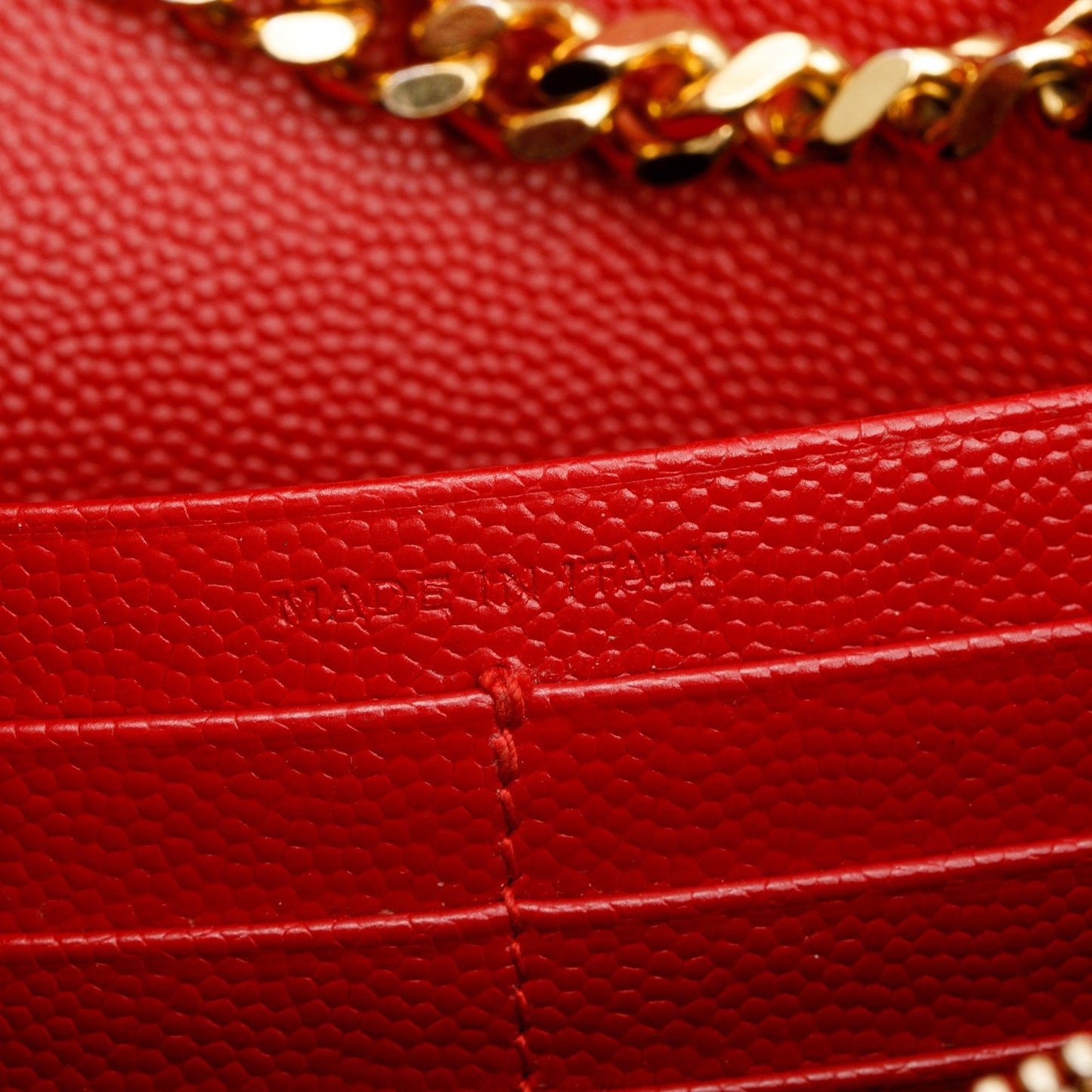 Saint Laurent Red Grain De Poudre Leather Cassandre Matelasse Chain Wallet