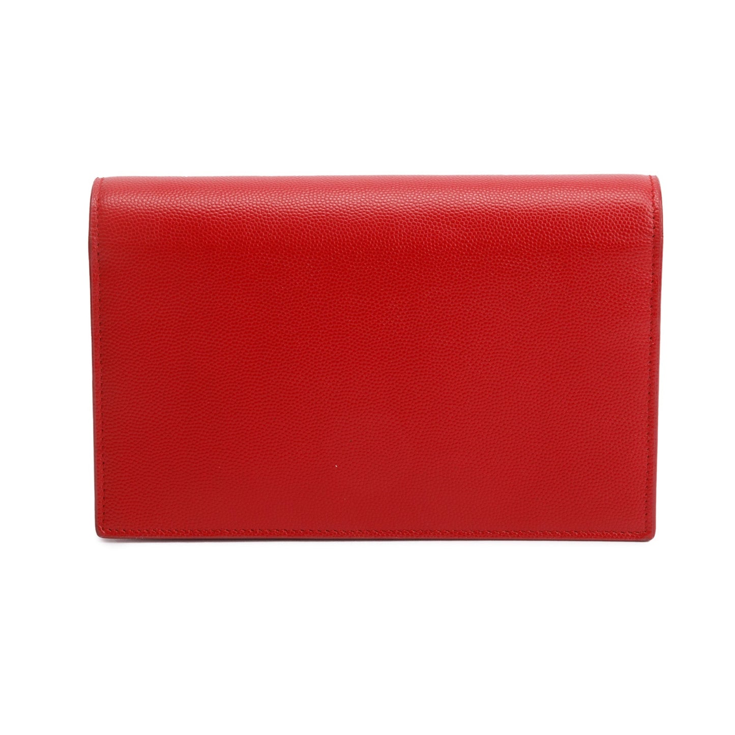 Saint Laurent Red Grain De Poudre Leather Kate Tassel Wallet on Chain