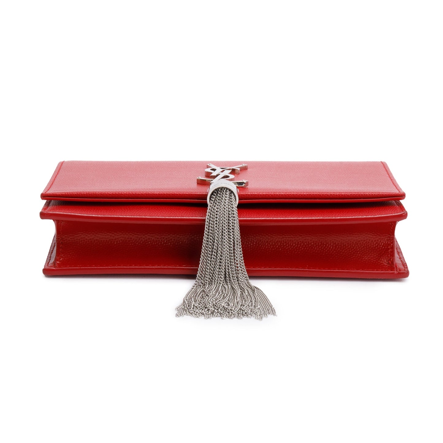 Saint Laurent Red Grain De Poudre Leather Kate Tassel Wallet on Chain