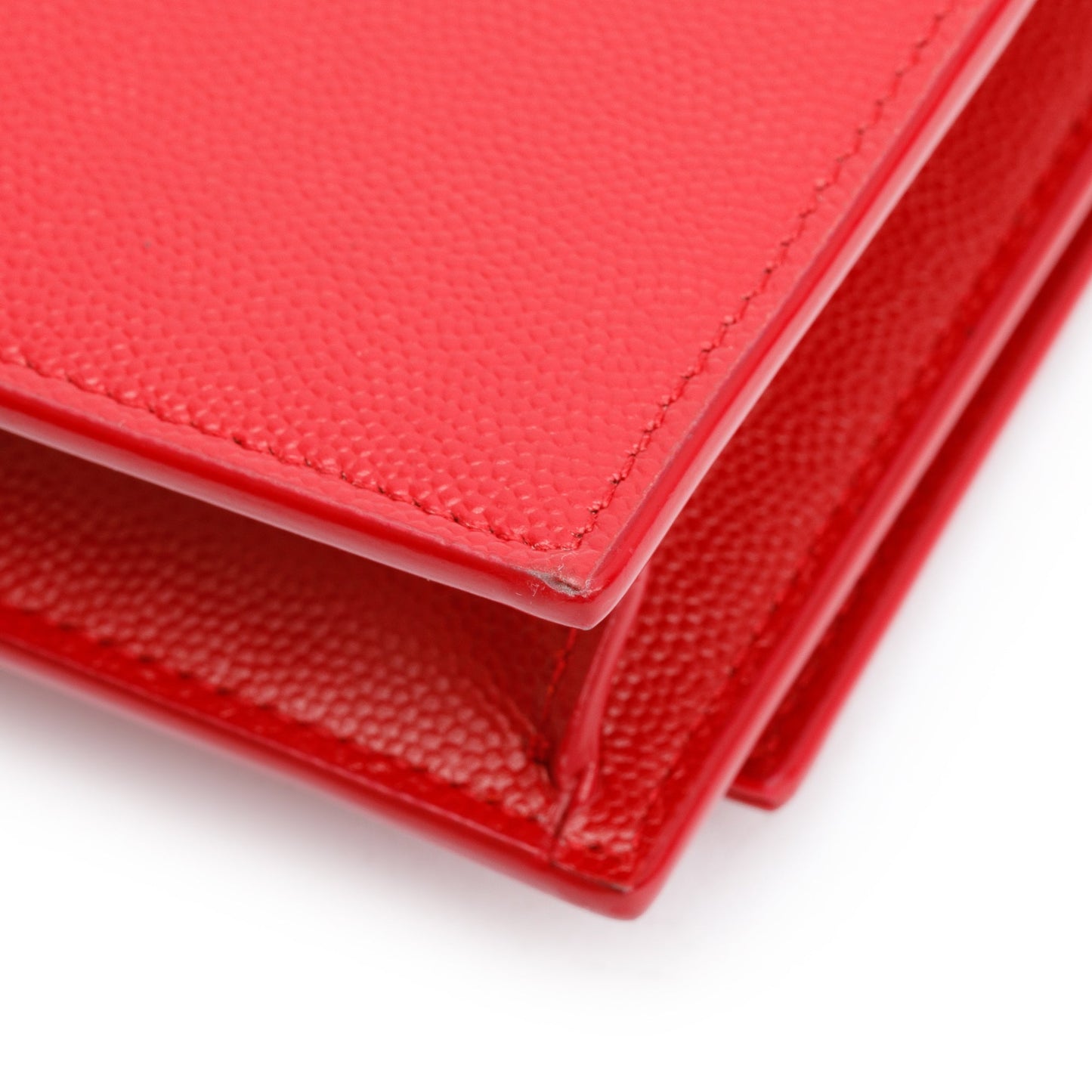 Saint Laurent Red Grain De Poudre Leather Kate Tassel Wallet on Chain