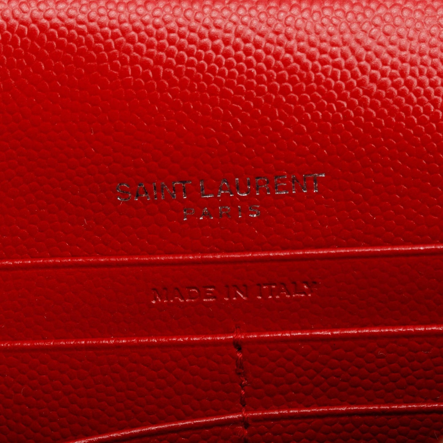 Saint Laurent Red Grain De Poudre Leather Kate Tassel Wallet on Chain