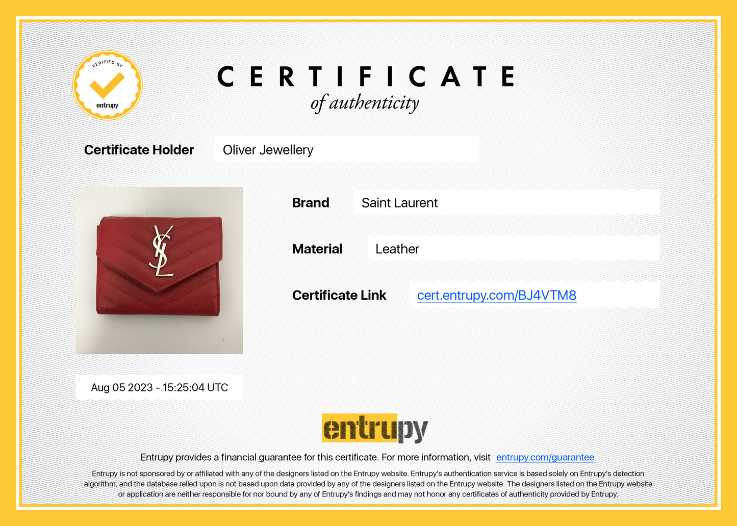 Saint Laurent Red Grain de Poudre Leather Cassandre Matelasse Compact Tri-Fold Wallet