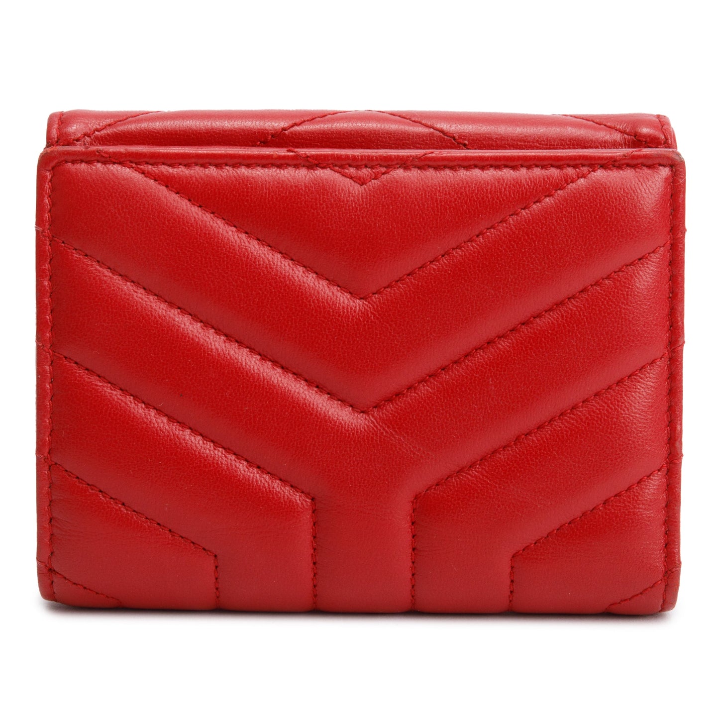 Saint Laurent Red Leather Compact Loulou Wallet