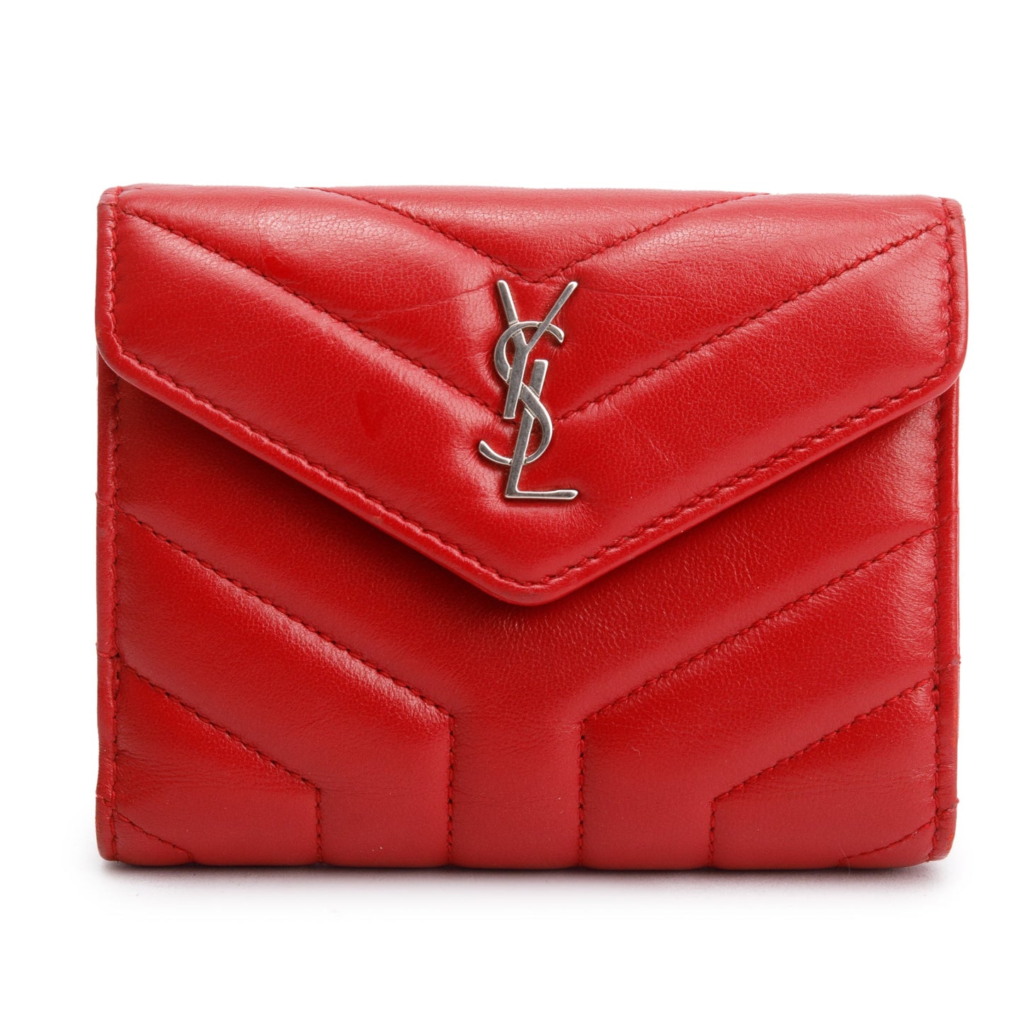 Saint Laurent Red Leather Compact Loulou Wallet