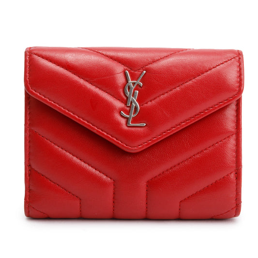 Saint Laurent Red Leather Compact Loulou Wallet