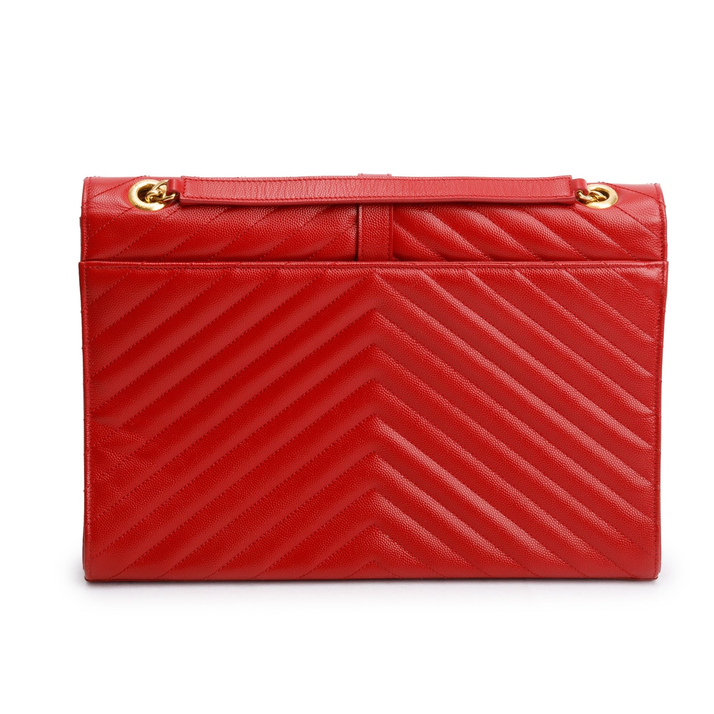 Saint Laurent Red Quilted Grain De Poudre Leather Large Envelope Chain Bag