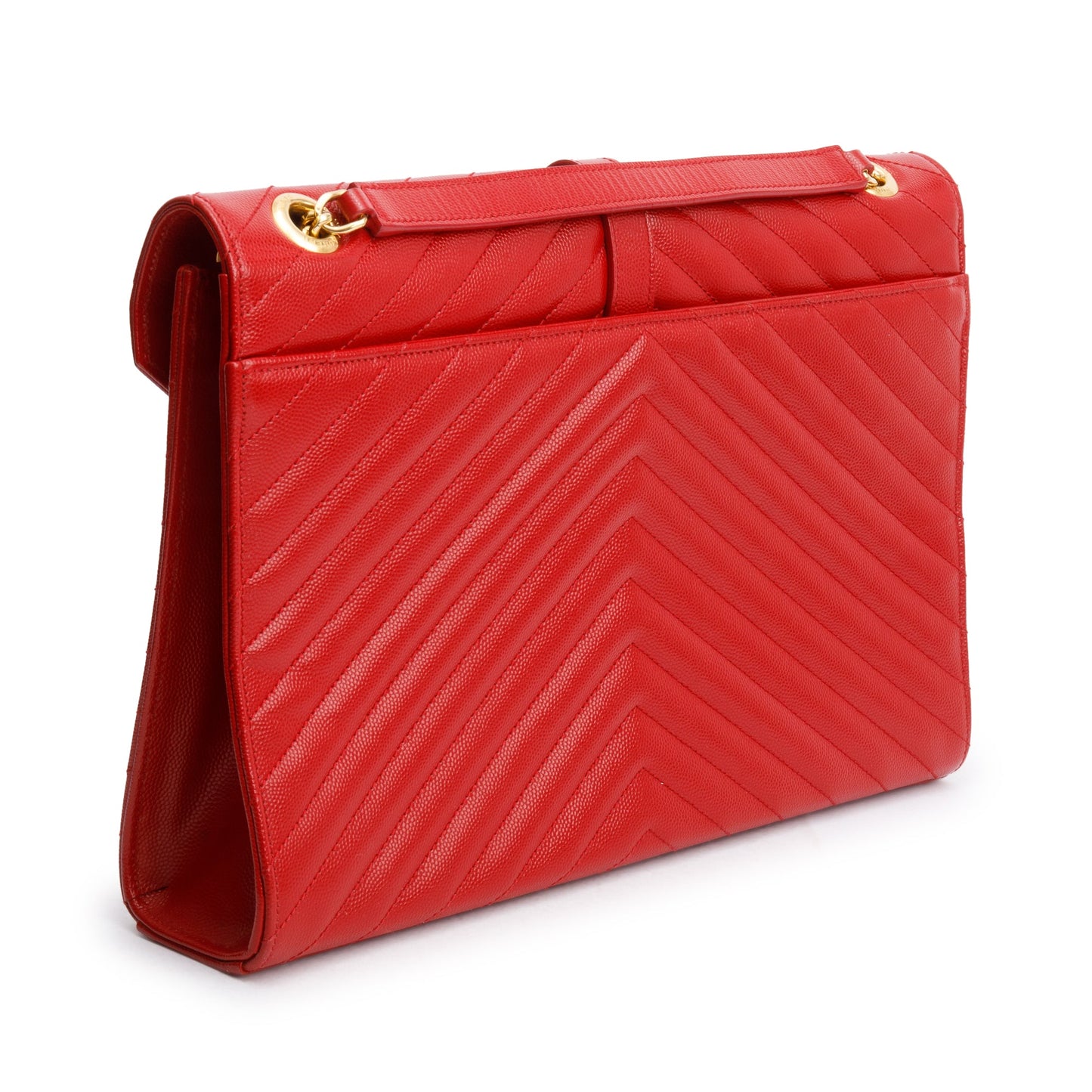 Saint Laurent Red Quilted Grain De Poudre Leather Large Envelope Chain Bag
