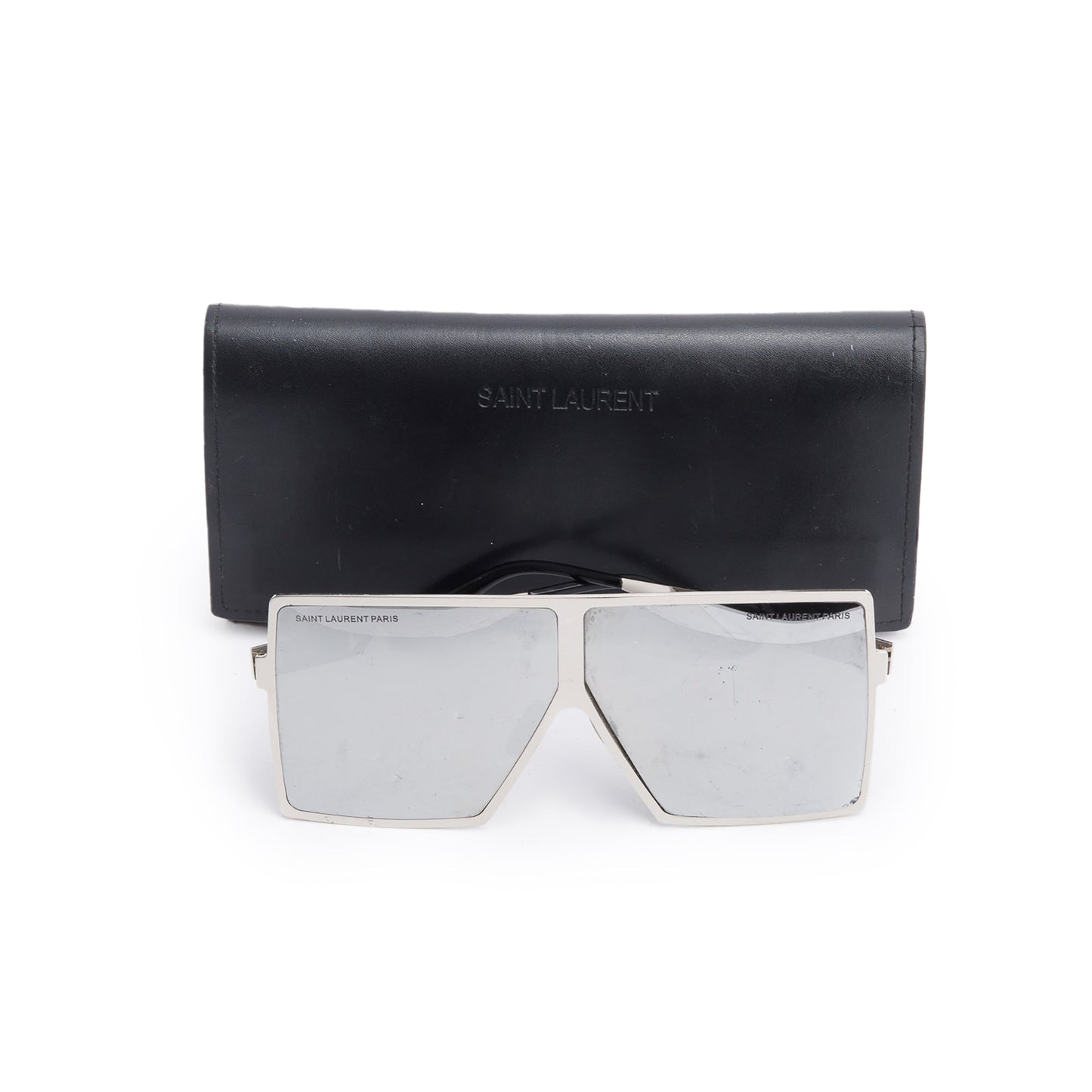 Saint Laurent SL 182 Silver Tone Metal Frame Betty Shield Sunglasses