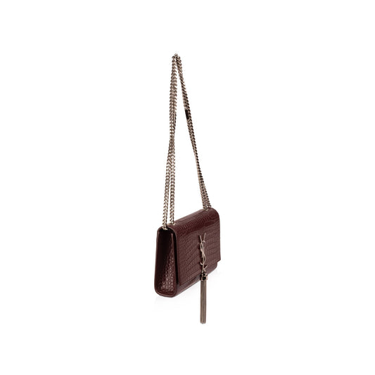Saint Laurent Small Croc-Embossed Kate Tassel Chain Bag
