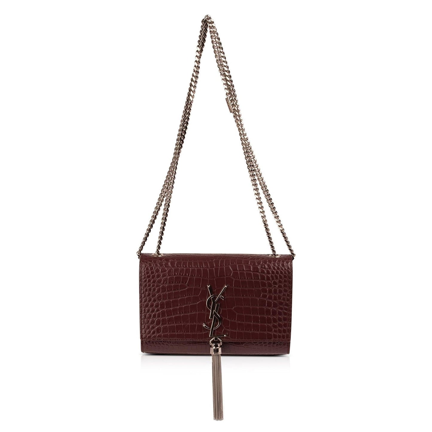 Saint Laurent Small Croc-Embossed Kate Tassel Chain Bag