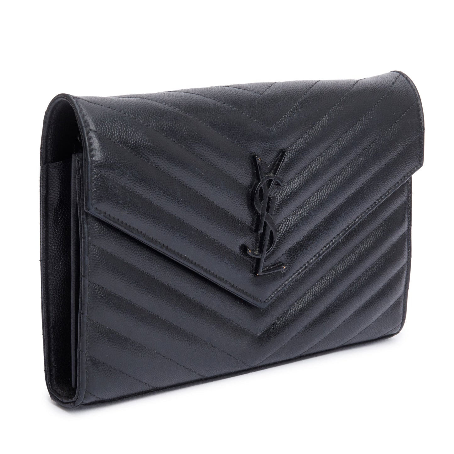 Saint Laurent So Black Grain De Poudre Leather Classic Cassandre Envelope Chain Wallet