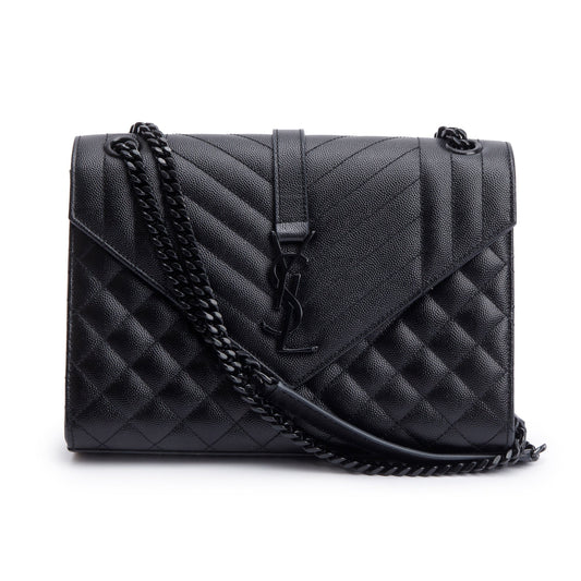 Saint Laurent So Black Grained De Poudre Medium Envelope Shoulder Bag