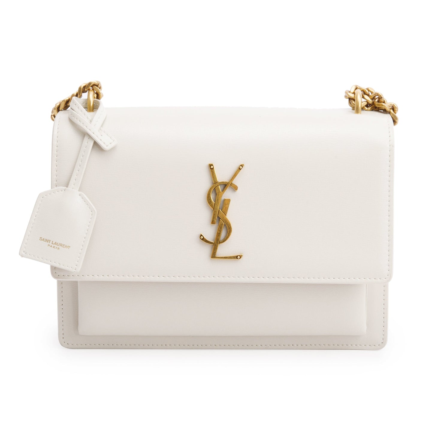 Saint Laurent White Calfskin Leather Medium Sunset Shoulder Bag
