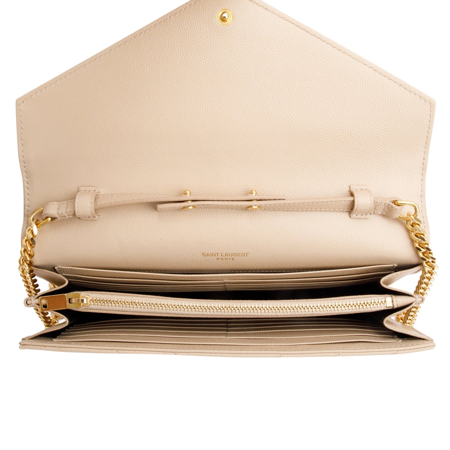 Saint Laurent White Grain De Poudre Leather Cassandre Matelasse Chain Wallet