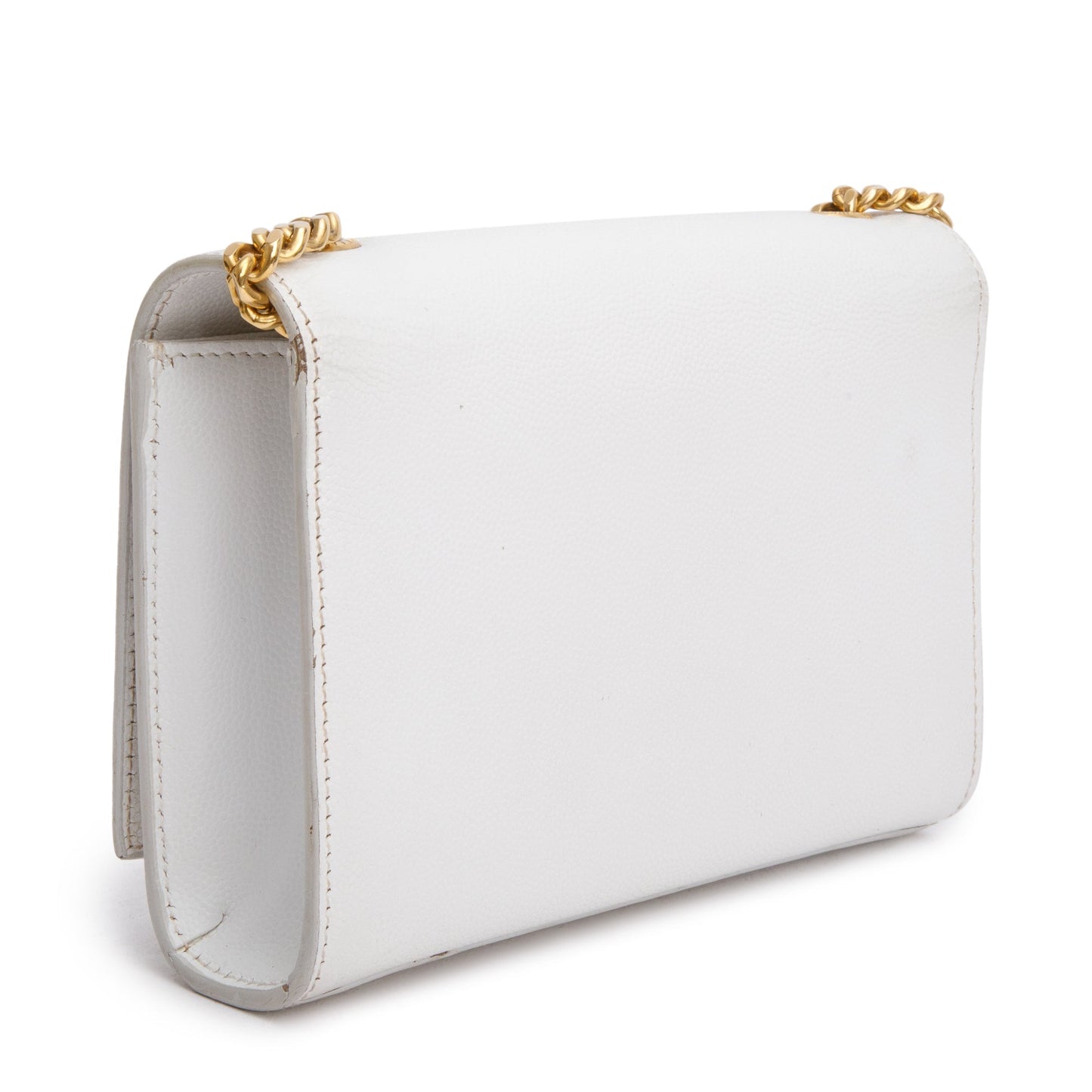 Saint Laurent White Grain De Poudre Leather Mini Monogram Kate Bag