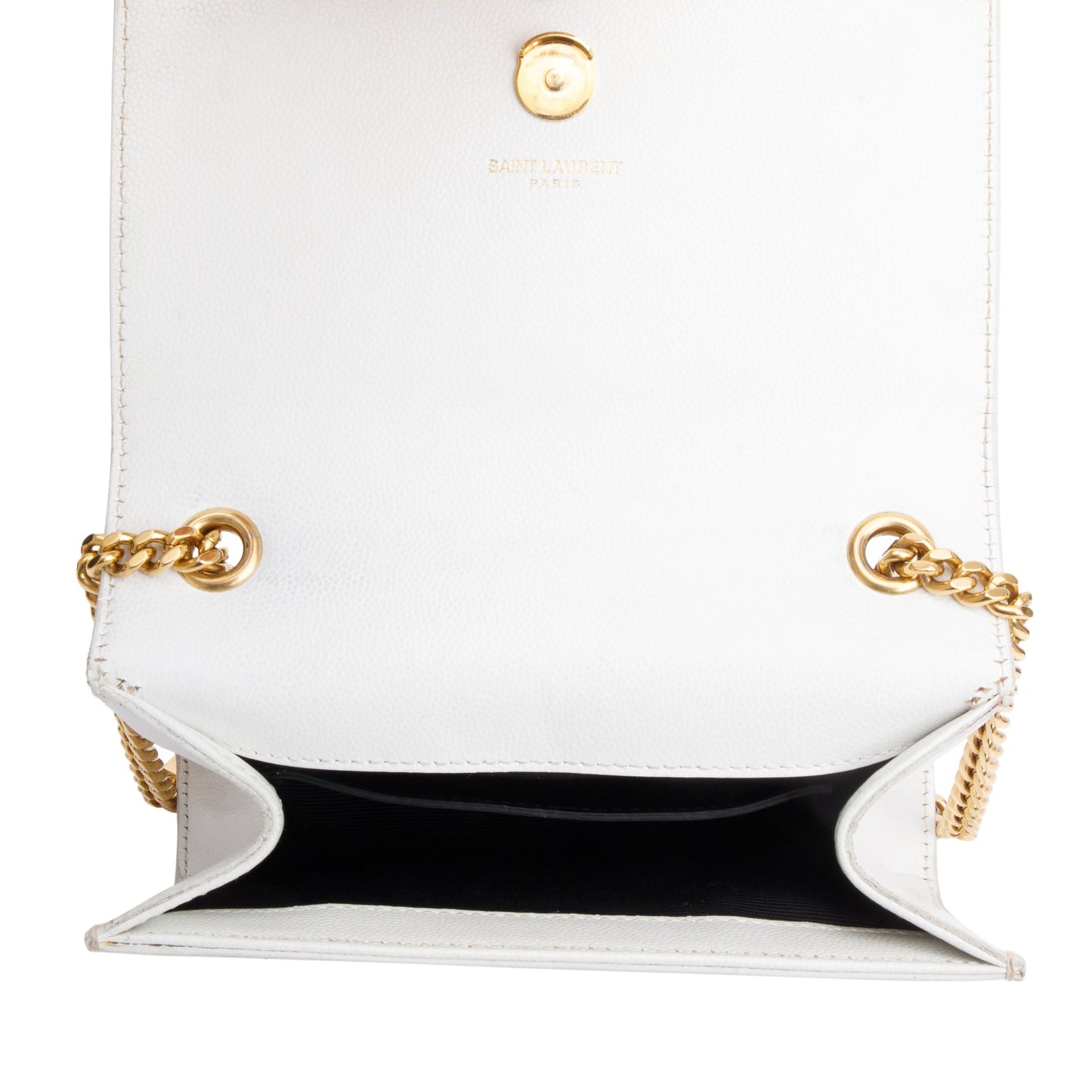 Saint Laurent White Grain De Poudre Leather Mini Monogram Kate Bag