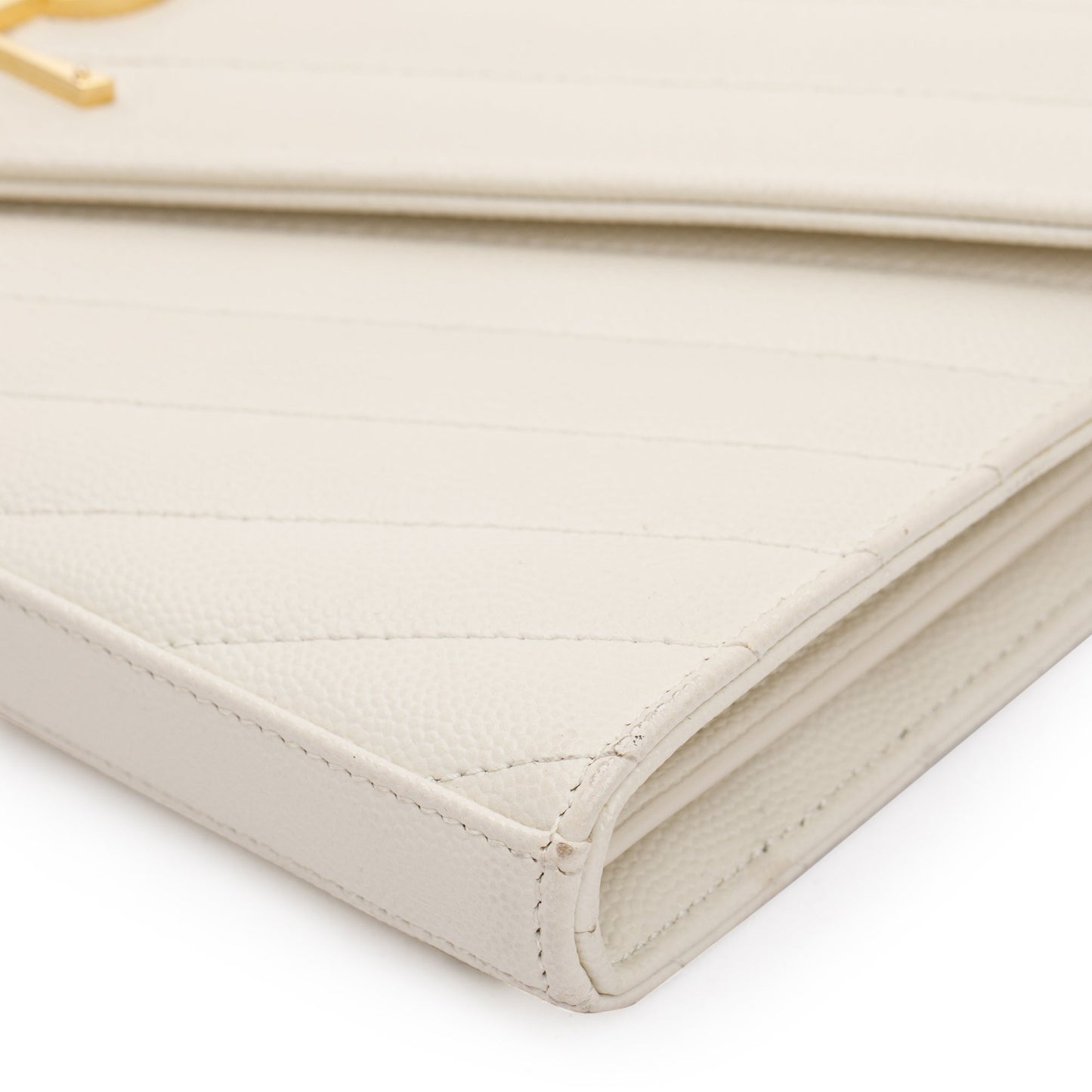 Saint Laurent White Grained de Poudre Cassandre Matelasse Chain Wallet
