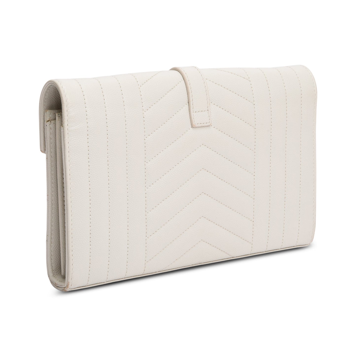 Saint Laurent White Mix Matelasse Grain De Poudre Leather Envelope Chain Wallet
