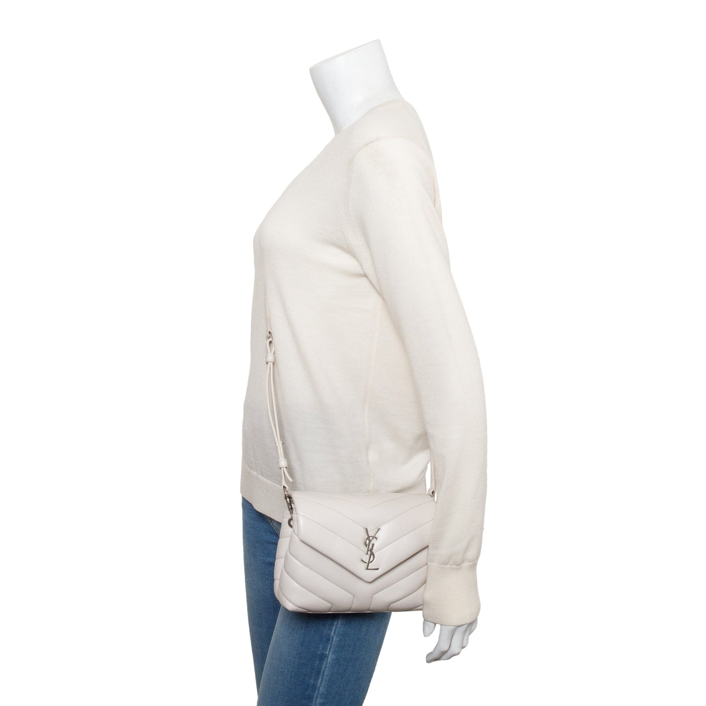 Saint Laurent White Monogram Matelasse Toy Loulou Crossbody Bag