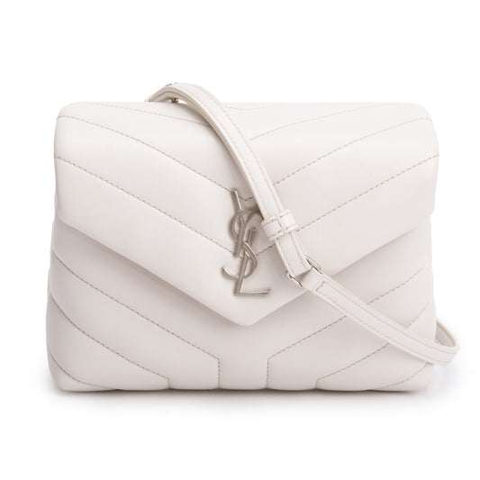 Saint Laurent White Monogram Matelasse Toy Loulou Crossbody Bag