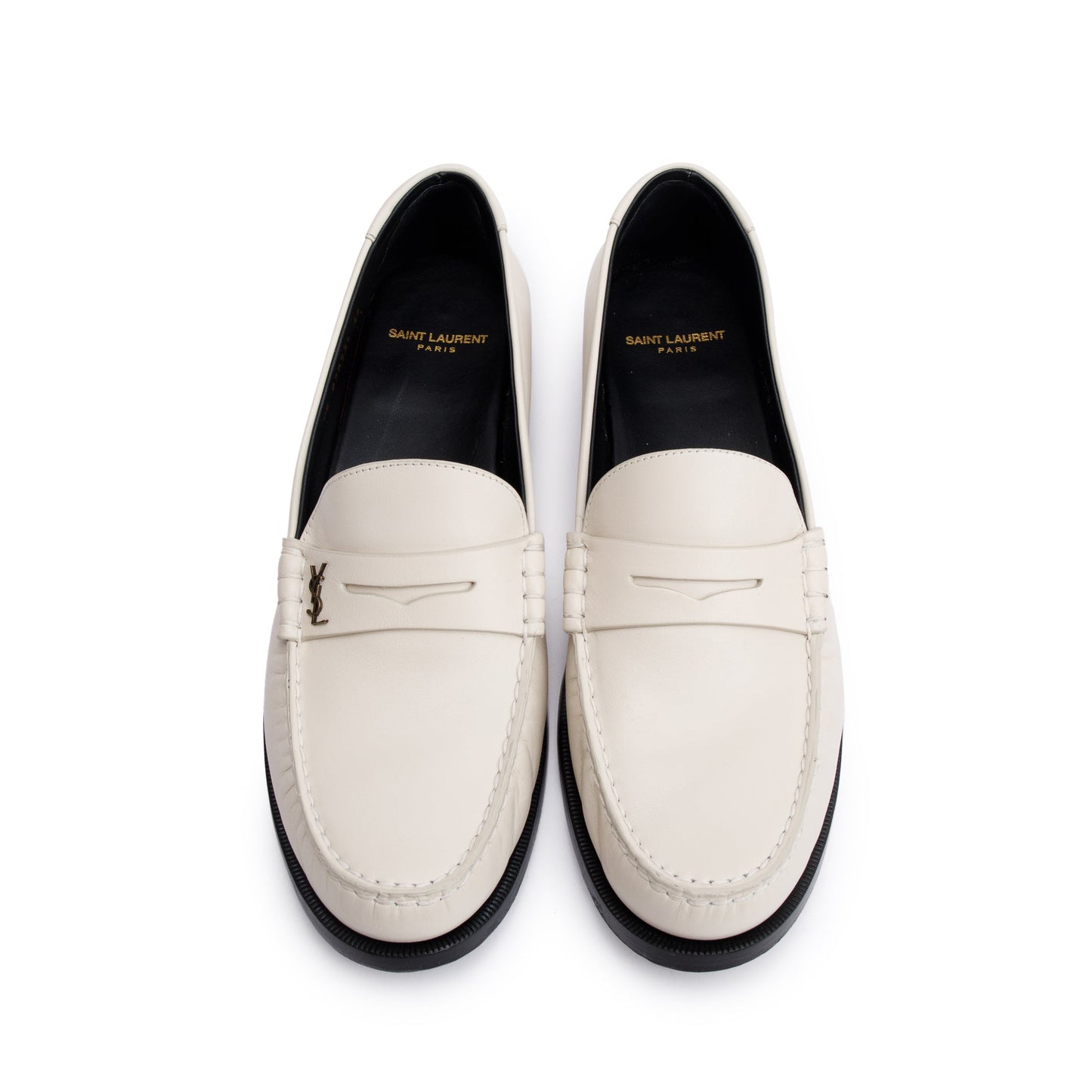 Saint Laurent White Smooth Leather Le Loafer Penny Shoes, Size 44