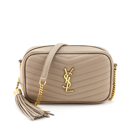 Luxury Saint Laurent Trending 2025 Beige Grain De Poudre Matelasse Monogram Mini Lou Camera Bag