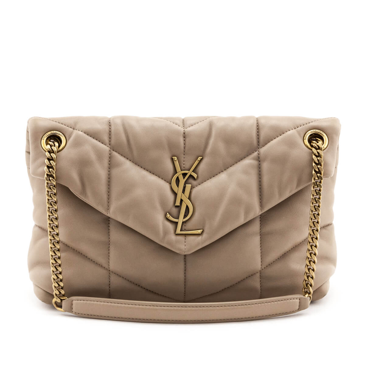 Luxury Saint Laurent Trending 2025 Beige Lambskin Quilted Small Loulou Puffer Satchel
